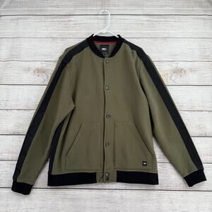 PTO Fleece Snapdown Jacket Mens XL Green Black Long Sleeve Stretch
